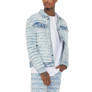 Vestes en jean de haute qualité pour hommes Veste en jean vintage en détresse Veste en jean coupe-vent coupe ajustée pour hommes - Product Image 3