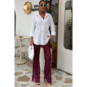 Pantalones de Encaje Transpirables con Forro, Cintura Alta y Estilo de Pierna Ancha 0081 - Product Image 6