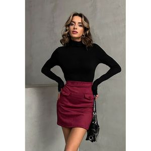 Falda de gamuza 100% con bolsillos de color liso para mujer TOPSHOW - Elegante estilo A-line hasta la rodilla en marrón tostado al por mayor - Product Image 5