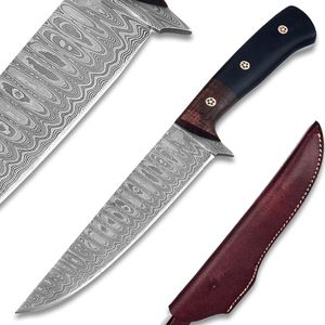 Couteau de chef artisanal en acier Damas, manche en Micarta noir et brun, avec étui en cuir, meilleur couteau de cuisine - Product Image 2