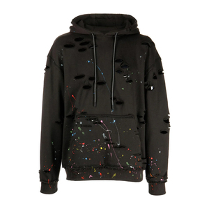 Vente en gros : Sweat à capuche zippé en molleton (coton/polyester) respirant et léger, style streetwear tendance et déchiré - Product Image 3