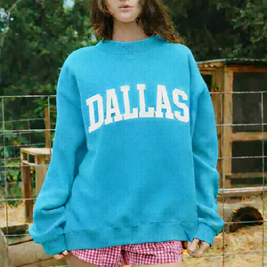 Women Oversize <b>Stand</b> Collar Printed Sweatshirt Crystal Badge Front Detail Autumn/Winter Casual Loose Fit Soft Fabric Pullover - Product Image 3