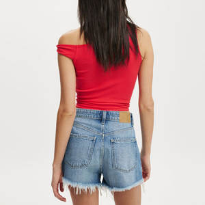 Shorts de Mezclilla de Cintura Alta para Mujer, Corte Recto, Cómodos, Transpirables, Lavado Desgastado, Servicio OEM de Marca Privada Personalizada - Product Image 2