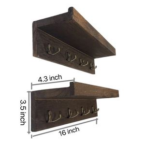 2 Pezzi Mensole da Parete in Legno con Gancio per Chiavi, Supporto per Chiavi, Mensole Espositive Rivestite - Product Image 4