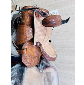 Selle de cheval Western en cuir véritable de vache de haute qualité OEM, beige, avec siège rembourré, plastique, vente en gros, best-sellers - Product Image 2