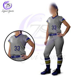Avec prix de gros Logo personnalisé de la plus haute qualité en gris avec produit respirant de couleur bleue Uniforme de softball unisexe - Product Image 4