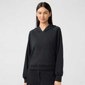 Nueva ropa de mujer forrada con bolsillo de canguro en la cintura delantera, sudaderas de manga larga a prueba de viento, ropa deportiva, sudaderas con capucha de entrenamiento 100% - Product Image 2