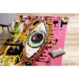 Tapis imprimé avec des graffitis colorés sur les yeux, décoration d'intérieur d'art moderne, tapis en chenille - Product Image 4