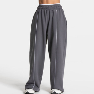 Pantalon de Survêtement Femme en Molleton de Coton Graphite Surdimensionné Jambe Large Personnalisé OEM de Haute Qualité avec Passepoil – Pantalon et Pantalon de Femme - Product Image 1
