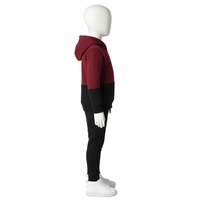 Conjunto Deportivo Informal de Dos Piezas para Niños, Sudadera con Capucha y Pantalones Deportivos con Estampado Ecológico y Lavado Ácido, Color Granate y Negro, 100% Algodón, Cálido
