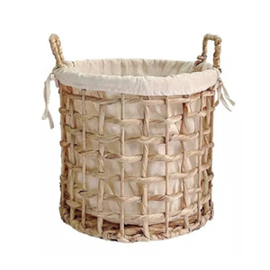 Handmade <b>Round</b> WATER HYACINTH STORAGE <b>BASKET</b> with Washable Cotton Liner with Handles Perfect for Clothes & Storage - Product Image 5