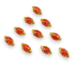 Perles de verre Lotus rouge 20x10mm avec capuchons dorés Perles décoratives pour la fabrication de bijoux et l'artisanat - Product Image 5