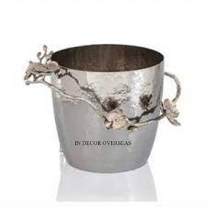 Hot Selling Silver Shiny Polished Hammered Texture Stainless Steel <b>Wine</b> Ice Bucket Beverage Tub With Flowers & Buds Designer - Product Image 5