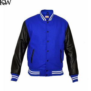 Chaqueta universitaria de lana y cuero con cuello acanalado, puños y dobladillo, diseño de logotipo personalizado para equipos deportivos - Product Image 6