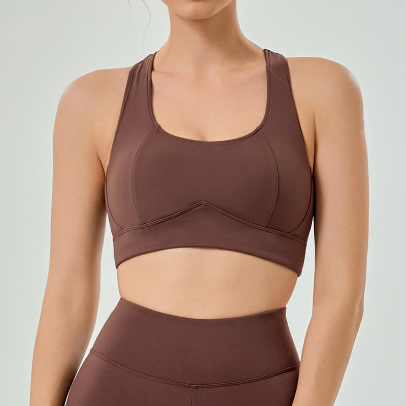 Quick-Drying Women's Anti-Bacterial High Quality Sports Bra Deep V-Neck Medium Support Slim Shoulder Strap Yoga Running Front