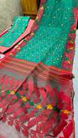 Sari Jamdani vert Deshi Dhakai de qualité export exclusive pour femme, en tissu de coton, bleu, rouge, doré, bleu ciel, du Bangladesh, lavable