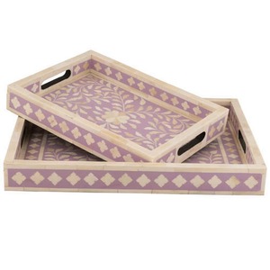 Plateau design boîte antique artisanale plateau multi-usage en incrustation d'os pour servir l'affichage et le stockage élégant fabriqué à la main en Inde - Product Image 4