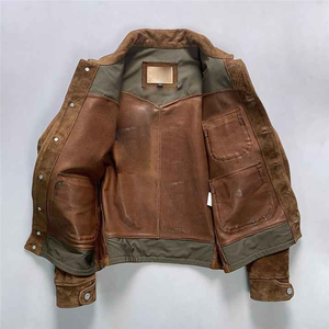 Customized logo <b>Men</b> Leather <b>Jacket</b> <b>Suede</b> Horse Skin Long Casual Zipper Closure Three Pockets Dyed Button Fabulace Leather <b>Jacket</b> - Product Image 2