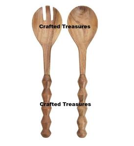 Serveur de salade naturel de vente chaude ensemble de 2 pièces avec poignée de sculpture en demi-os outils de cuisine de mélange de salade personnalisés - Product Image 4