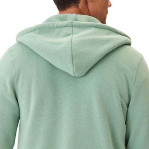 Men's Solid Green <b>Hooded</b> <b>Zip</b>-Up Sweatshirt Regular Fit Casual French Terry Cotton Hoodie Autumn Wear - Product Image 2