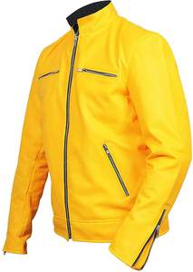 แจ็คเก็ตหนังเบาๆสำหรับบุรุษในแจ็คเก็ตหนังเทียมสีเหลืองที่น่าสนใจ - Product Image 3