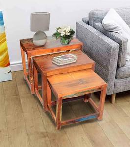 Ensemble de trois tables gigognes Percy, bois massif moderne, fait à la main, réglable, écologique, durable, meubles de salon, appartement - Product Image 1