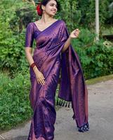 Sari Kanchipuram traditionnel exclusif Antra Lifestyle pour femmes, broderie Zari, protection solaire, sans plis, pour mariage