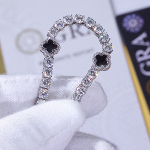 สร้อยคอเทนนิสทรงกลมประดับเพชรโมอิสซาไนต์สีดำ ดีไซน์โคลเวอร์  ทำจากเงินแท้ 925 สำหรับผู้ชาย  เครื่องประดับหรูหรา  เหมาะเป็นของขวัญ - Product Image 4