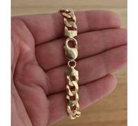 Pulsera de cadena de bordillo de 9mm de Plata de Ley 925 sólida chapada en oro amarillo, acabado pulido alto, cierres más fuertes, tamaños 7,5