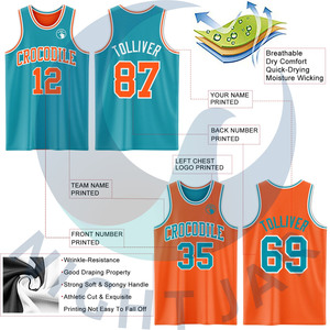 Personalizado Reversible Teal Naranja-Blanco Sublimación de doble cara Traje de baloncesto Jersey - Product Image 3