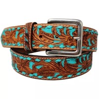 Ceinture formelle western en cuir de vachette de qualité supérieure pour homme, motif géométrique fait main, boucle en acier inoxydable durable, personnalisée
