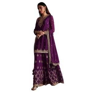 Ensemble Kurta et palazzo ornés de paillettes violettes vente en gros de vêtements ethniques pour femmes fournisseur d'usine OEM tenue de fête personnalisée - Product Image 3