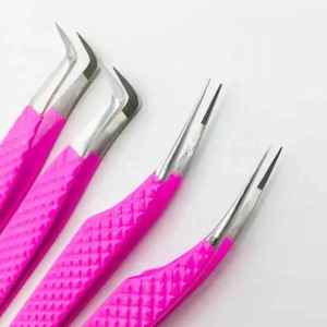 Ensemble de pinces à cils professionnelles en acier inoxydable à marque privée, nettoyeur de sourcils, poignée en plastique, pinces à fibres pointues, cils - Product Image 5