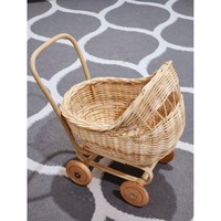 Panier à roulettes en rotin festonné pour enfants Panier à provisions en rotin écologique Poupée bébé Poussette faite à la main au Vietnam