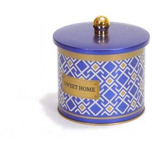 ภาชนะเก็บอาหารทรงกลมทำจากโลหะ1.7L สีฟ้าลายเส้นเรขาคณิตดีไซน์ไร้รอยต่อที่จับ140x125มม. - Product Image 3