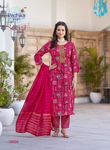 Women's Designer Viscose Rayon Foil Printed Top Bottom Dupatta Embroidery Work Wedding Elegant Maruti Fashion Regular Fit <b>Kurtis</b> - Product Image 3