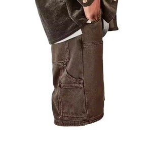 กางเกงขาสั้นผ้ายีนส์รุ่นออกแบบได้ตามต้องการสำหรับผู้ชายเสื้อผ้าแนวสตรีทแบบลำลองย้อมสีน้ำตาลปักลายเข็มขัดตกแต่งแบบวินเทจ - Product Image 5