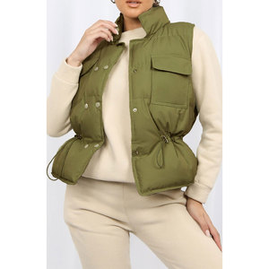 Chaqueta con cierre de cremallera para mujer personalizada de invierno 2025, chaleco acolchado OEM ODM, manga de invierno acolchada con burbujas, decoración con botones, ropa exterior - Product Image 4