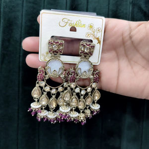 Top Fashion Traditional <b>Indian</b> Kundan Jhumka Earrings Vintage Water Drop Bell Wedding Earring Set for Ladies Stylish Alloy - Product Image 3