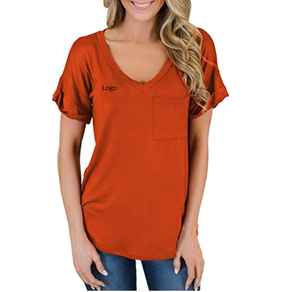 T-Shirt manches courtes femme, ample et décontracté, col en v, pour l'été, bon marché, - Product Image 5