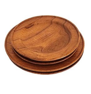 Assiette de chargeur en bois naturel Dîner de fête d'événement Mariage Élégant 13 pouces de diamètre Assiette de chargeur en bois naturel - Product Image 5