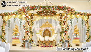Grand thème doré Jodha Akbar Mandap Maharaja Haveli Thème Mandap en bois Incroyable décor de mariage indien Mandap Canada UAE Londres - Product Image 3