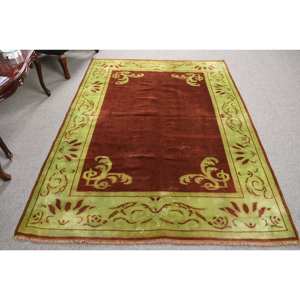 Clásico marrón verde 5,2X7,1 pies de lana gran área Aubusson diseño sala de estar alfombra turca Patchwork látex para uso en pasillo - Product Image 1