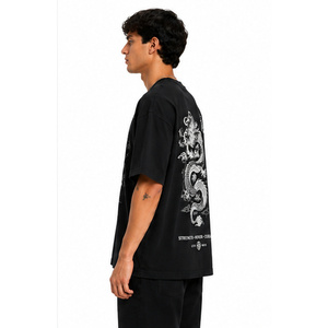 เสื้อยืดโอเวอร์ไซส์สีดำลายกราฟิกสำหรับผู้ชาย สไตล์วินเทจ สตรีทแวร์ พิมพ์ลายผ้าฝ้าย ทรงไหล่ตก ฮิปฮอป แฟชั่นลำลอง - Product Image 5