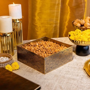 Metal Square Sweet <b>Box</b> with <b>Wooden</b> <b>Lid</b> Festivals Decorative and Gifted Dry Fruits Container Candy and Almond <b>Box</b> - Product Image 5