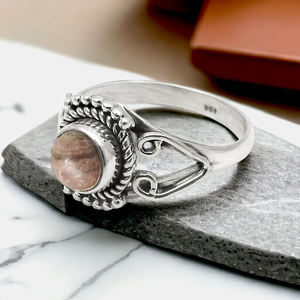 Classique Top Qualité Solide 925 En Argent Sterling Naturel Rhodochrosite Lisse Pierre Précieuse Forme Ronde Pierre De Naissance Fine Anneau Bijoux - Product Image 2