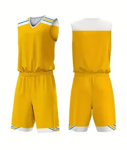 Новый новейший индивидуальный дизайн сублимационный желтый баскетбольный комплект униформы оптом мужская баскетбольная майка и шорты