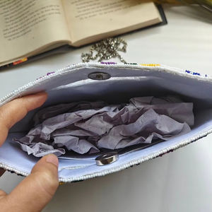 Bolso de mano portátil unisex, bolso de mano de paja tejido con lentejuelas coloridas con sobre bordado para banquete, forro de lona, cierre de botón - Product Image 2