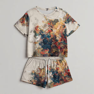 Summer Sublimation T Shirt Shorts Deux Pièces Femmes 100% Coton Polyester Imprimé Shorts Set Femmes Streetwear Imprimé Shorts Sets - Product Image 3