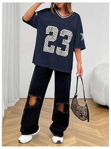 Trendy Women's Jersey Oversized T <b>Shirts</b> Letter Graphic V Neck <b>Half</b> <b>Sleeve</b> Streetwear Tops <b>Shirts</b> Comfortable And Stylish - Product Image 4